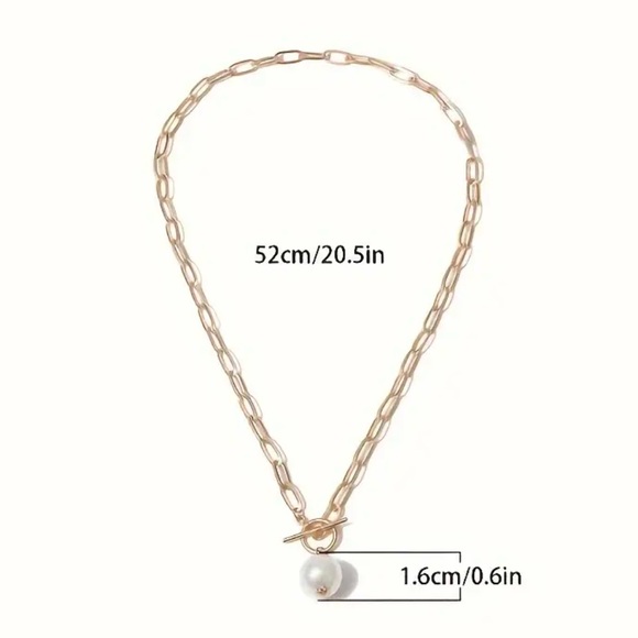 NEW FINAL PRICE ❤️‍🔥 GOLD PAPERCLIP CHAIN NECKLACE WITH PEARL PENDANT - Picture 5 of 6